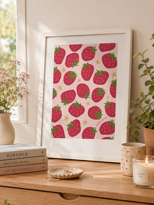 Art Poster - Strawberries (Framed)